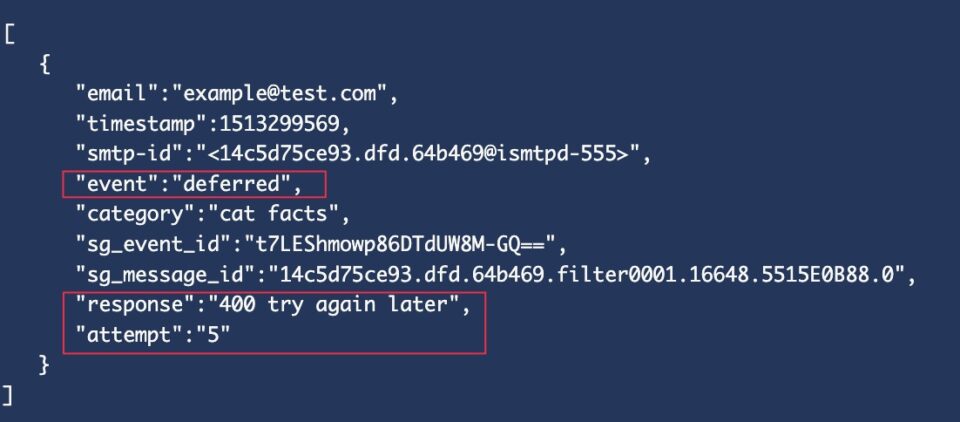 SendGrid Event WebHook displayed a deferred email event